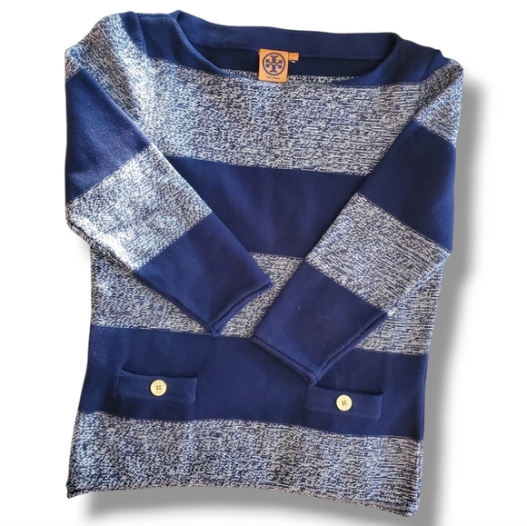 Tory BURCH Cotton & Merino Wool Knit Nautical Stripped Sweater Size Large - Picture 2 of 11